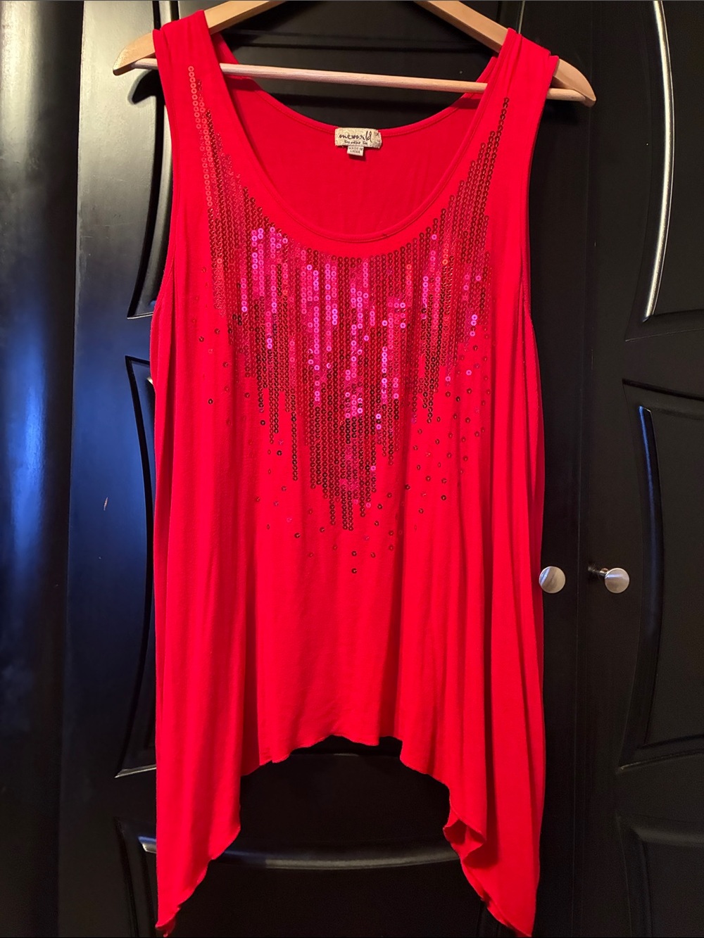 ONE WORLD Red Sequin-Embellished Sleeveless Tank